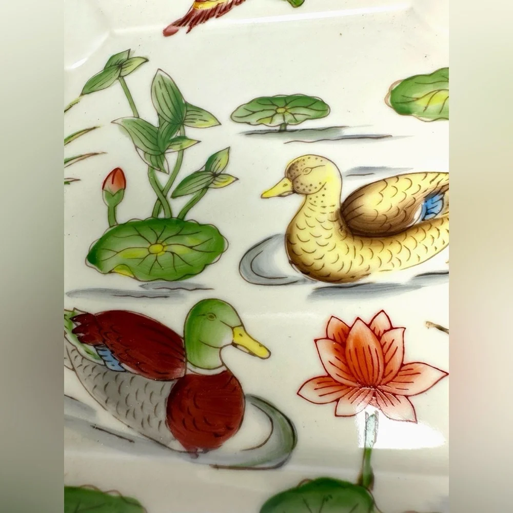 Andrea by Sadek 8 Sided Square Ducks Lily Pads Serving Plate #5868 Made in Japan